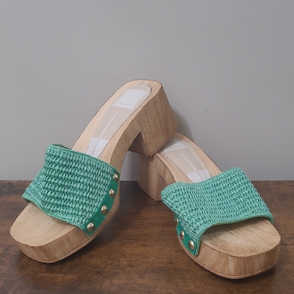Dolce Vita OAKLEY Teal/Green Woven Platform Sandals size 7